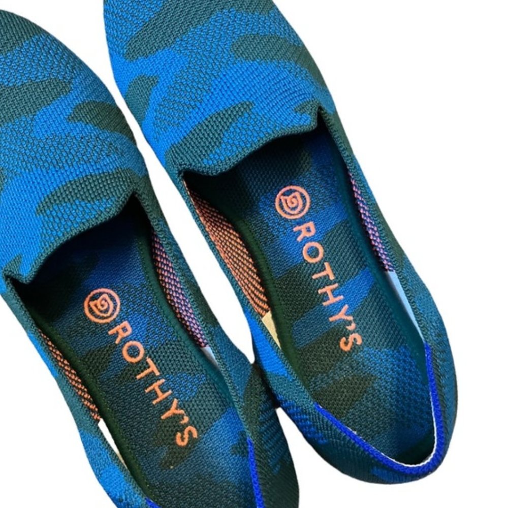 Rothy's Teal Blue Camo Loafers Flats Shoes Size 9